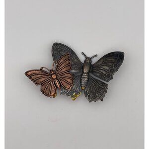 Vintage Butterflies Brooch 3" Oxidized Silver Tone Copper Tone